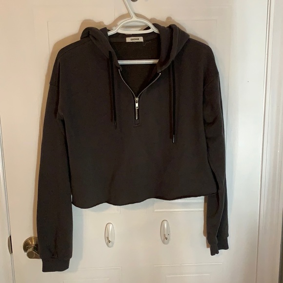 GARAGE grey cropped quarter zip sweater - Picture 1 of 2